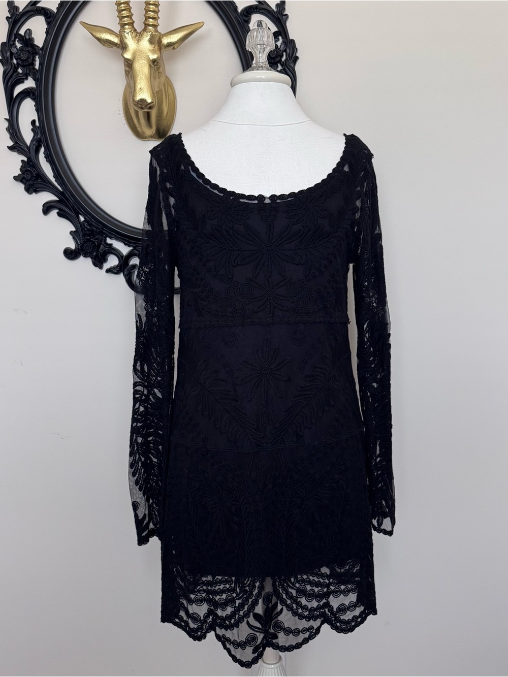 Black Swan Black Lace Long-Sleeve Women's Dress